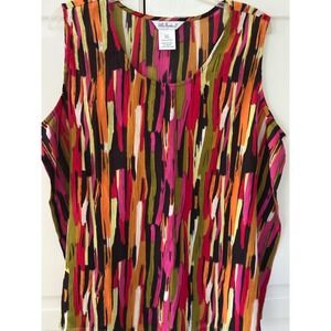 Ulla Popken Womens Plus Size 20/22 Abstract Brushstroke Cotton Tank Top Multi